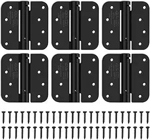 4 Inch Self Closing Door Hinges, 5/8" Radius Corners Spring Loaded Hinges for Exterior, Garage, Front and Back Door, UL Listed, for Left and Right Hand Door, Matte Black, 6 Pack