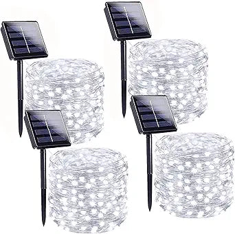 Solar String Lights Outdoor, 4 Pack Each 100 LED Solar Twinkle Lights for Outside, Waterproof Copper Wire with 8 Modes Solar Fairy Lights for Garden Yard Tree Wedding Christmas Decor(Cool White)