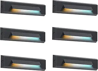 CLOUDY BAY [6 Pack] 3 Color Low Voltage 12-24V LED Step Lights Outdoor,2.5W Landscape Cutoff Stair Riser Light,Deck Step Lights Outside Accent Lighting Fixtures,Wet Location,Black