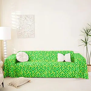 Castle Fairy Pixelated Grid Sofa Cover for Couches and Sofas,Miners Lattice Games Couch Cover Washable Non Slip,Geometric Square Blocks Couch Protector Sofa Slipcover,Pet Friendly,71" X 118"