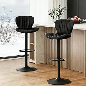 JAMFLY Bar Stools Set of 2, Leather Adjustable Barstools Counter Height Modern Bar Stools, Island Chairs Set of 2 for Kitchen, Black