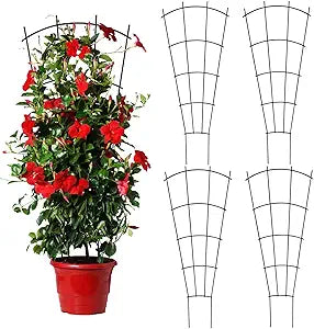 Mklsit 4 Pack 32'' Indoor Plant Trellis for Potted Plants, Metal Garden Trellis for Climbing Plants Outdoor, Black Coated Flower Pot Trellis for Climbing Plants Houseplants Vine Ivy