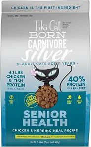 Tiki Cat Born Carnivore Silver Senior Health Dry Cat Food for Senior Cats, Non-GMO, 5.6 lbs. Bag