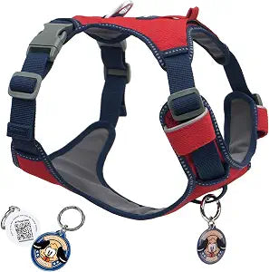 Escape-Proof No Pull Dog Harness for Medium & Large Dogs, Lightweight Adjustable Vest with Front & Back Clip, Pocket & Reflective Soft Fabric for Safe Walking & Running with ID Tag, Red