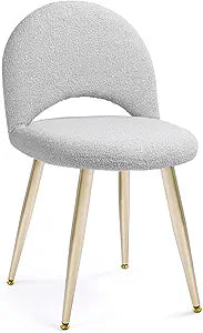 Vanity Chair with Backrest, Boucle Upholstery Armless Makeup Stool, Gray Vanity Stool with Gold Metal Legs for Bedroom Living Room Kitchen Dinning Room (Gold and Light Gray)