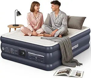 Queen Air Mattress with Built-in Pump-18 Elevated, Horizontal I-Beam Support 800 LBS, Airtight PVC Bonding, Rapid 3-Min Inflation Blow up Mattress with Carry Bag for Home Guests Camping