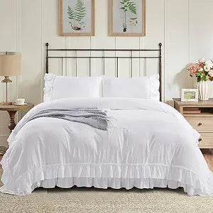 HIG 3 Piece Pre-Washed Off White Queen Duvet Cover Set