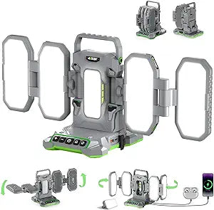 Azocek 10,000LM Portable LED Work Light Compatible with Milwaukee 18V Battery, 6 Brightness + Boost Mode, 5 Color Temps, Foldable 4-Panel with Detachable Mini Light, Tripod Mount & Hook (Tool Only)