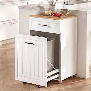 ZIFTY 13 Gallon Pull Out Trash Can Cabinet, Pet Proof Freestanding Kitchen Trash Bin Cabinet with Hideaway Drawer, Wooden Garbage Recycling & Laundry Hamper for Kitchen, Laundry, Living Room, White