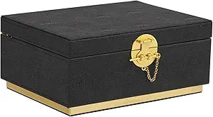 HofferRuffer Elegant Faux Leather Decorative Box, Storage Jewelry Box Organizer, Large Dresser Cosmetic Organizer Holder, Classic Jewelry Accessory Organizer, 11x8x4.8 inches (Black)