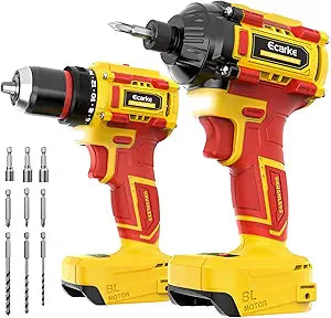 Ecarke Cordless Impact Driver and Drill Combo Kit Compatible with DeWalt 20V Battery, Up to 3100 In-lbs 1/4" Impact Driver and 440 In-lbs 3/8'' Power Drill with Bits, Brushless, LED Light(Tool Only)