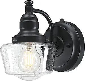 Westinghouse 6121200 Eddystone Traditional One Light Outdoor Wall Fixture with Dusk to Dawn Sensor, Matte Black Finish, Clear Seeded Glass