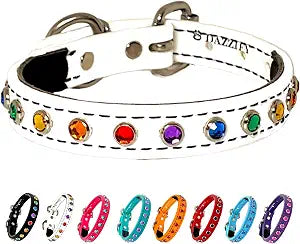 Rhinestone Dog Collar with Colorful Bling Design  Made with Waterproof, Odor-Resistant & Durable BioThane  Glacier White with Rainbow Jewels  Med/Lrg (Fits Neck Sizes 14"-18"), 3/4" Wide