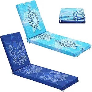 2 Pack Chaise Lounge Cushion Covers Outdoor (Not Includes Cushions) Waterproof Chair Cushion Replacement Covers 72 x 21 x 3 Inch for Patio Pool Lawn Slipcover with Ties (Ocean)