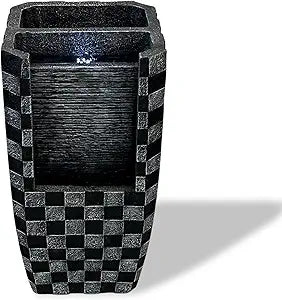 XBrand 23.8" H Black Outdoor Water Fountain with LED Light and Planter Area, Decorative Garden Water Feature for Patio, Deck, Backyard and Indoor Home Dcor