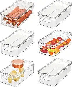 iDesign Stackable Fridge Organizer Bins with Lids for Fresh Produce - Set of 6 - Clear