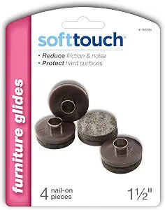SoftTouch 1-1/2" Round Nail-On Felt Furniture Sliders, Protective Heavy-Duty Felt Pads for Wood Furniture and Hard Surfaces, 4-Count, Brown