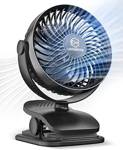 AA Battery Operated Clip on Fan, Stroller Fans, USB Powered Portable Desk Fan 4 Speeds Personal Golf Cart, Small Table Fan, Wireless, for Camping Hurricane Office Bed-Black(NO BATTERY)