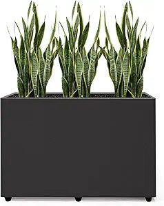 Planter Box Rectangular Block - 241612IN Galvanized Steel Metal Long Box Planter Easy Installation Modern Outdoor Tall Planters All-Weather Use with Drainage Holes for Patio/Porch(Black)