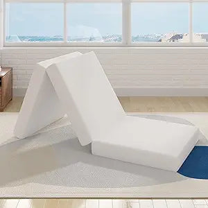 Avenco Tri-fold Mattress Topper - 4 Inch Single Size Portable Floor Mattress with Breathable & Washable Cover | Foldable Memory Foam Topper for Guest Room,RV,Travel,Camping,White
