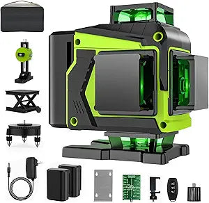 16 Line Laser Level 360 Self Leveling,Professional 4x360Green Cross Line laser Level Tool for Construction and Picture Hanging,lazer leveler tool with 2 Batteries,Magnetic Bracket & Remote Control