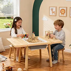Wooden Sensory Table for Toddlers 1-3, with a Flip-Adjustable Desktop, Kids Table with Storage Bins, A Festive Gift Suitable for Both Boys and Girls