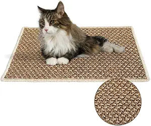 Premium Brazilian Cat Scratcher Mat  24'' x 16'' Natural Fiber 100% Sisal with Jute Border, Ultra Durable, Scratching Pad, Doormat Rug, Protects Furniture and Carpets (Espresso Brown)