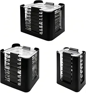 Food Container Lid Organizer for Rubbermaid Brilliances nap-on lids, Lid Organizer for Kitchen Cabinet Storage (3-Piece) - Holds 24 Lids for 4.7 Cup, 3.2 Cup, 1.3 Cup & 0.5 Cup Containers (Black)
