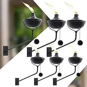 ZSPENG 6-Pack Citronella Torches, 23.5 Oz Wall Mounted Metal Garden Torches, Easy Setup & Refill Metal Torch, Flame Light Torch for Indoor or Outdoor Decor