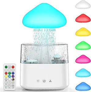 Cloud Humidifiers 450ML Water Drip Mushroom Humidifiers with Remote Control 7 Colors Mood Light Air Humidifier Raindrop Humidifiers for Bedroom