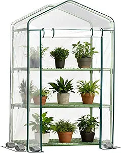 Mini Greenhouse for Outdoor Indoor, 3 Tier Shelves Small Green House for Winter, Portable Greenhouses with PE-Coated Metal Frame Heavy Duty PVC Cover, Plant Rack Stand House 2.3x1.6x4.2ft