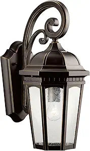 Kichler Courtyard 17.75" 1 Light Outdoor Wall Light with Clear Seeded Glass in Rubbed Bronze for Entry or Garage Doors, 18" H x 8.25" W x 11.25" Ext.) 9033RZ