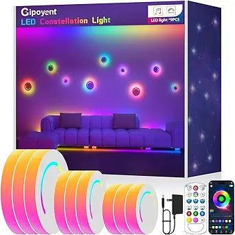 GIPOYENT Smart Wall Light, 9-Piece LED DIY Constellation Light, RGB Color Changing, Music Sync, App & Remote Control, Ambient Lighting for Bedroom, Living Room, Gaming, and Home Decor