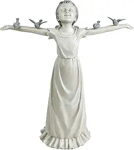 Design Toscano Basking in Glory Little Girl with Birds Outdoor Garden Statue, Large, 29 inches tall, Cast Stone Resin, Two Tone Stone Finish