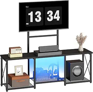 HOOBRO LED TV Stand with Mount, Entertainment Center with Open Shelves for 50 Inch TV, TV Console Table for Living Room, Bedroom, Black BB126DDS01