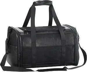 Fashion Leather Dog Carrier, Airline Approved Cat Carrier Soft Sided Pet Bag Carrier Purse for Puppy Kitten Small Animals Black