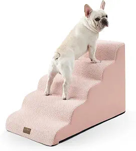 COZY KISS Wide Dog Stairs 19.7" Width, Pet Step for Small/Medium/Large Dog, Puppy or Cat, Pet Ramp for High Bed or Car, High Density Foam Ladder, 19.7x33x22.4 in, Stable, 5 Step, Pink