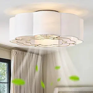 20" Low Profile Ceiling Fan with Light, Caged Flush Mount Ceiling Fan with Light Remote Control, Boho Bladeless with 6 Speeds for Bedroom, Nursery, Living Room.