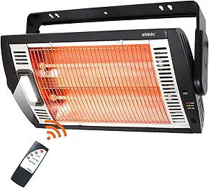 Shinic Electric Garage Heaters with Remote Control, 1500W/750W Ceiling Mounted Radiant Quartz Heater with Work Light, 90┬░ Rotation, 5 Mode Settings, Electric Heater for Garage, Shop, Patio Large Room