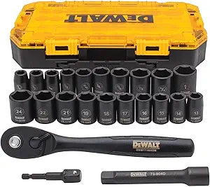 DEWALT Impact Socket Set with Ratchet, Metric/SAE, 1/2" Drive, 23-Piece Set with Case (DWMT74739) 