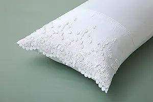 White Lace Pillow Shams with Embroidered 3D Flowers Retro Noble Luxury Elegant Look 100% Cotton Queen Size 2-Pack
