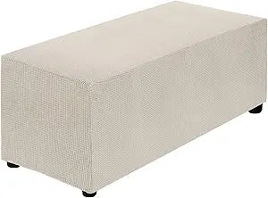 uxcell Stretch Ottoman Cover Rectangular Oversized Square Ottoman Slipcover with Elastic for Foot Stool Living Room Bedroom Fit Length 130-160cm / 51"-63", X-Large, Beige