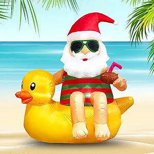4.5FT Christmas Inflatable Outdoor Decoration Santa on Duck Inflatable Christmas Decoration Cute Blow Up Duck Santa Claus Inflatable with LED Lights for Yard Garden Lawn Xtmas Party Decor