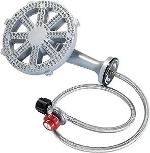 Veralune High-Pressure Cast-Iron Propane Burner Head Round Burner Head with 20 PSIG Adjustable Regulator, Hose & Brass Fittings for Turkey Fryer Burners, Outdoor Cooking, Camping
