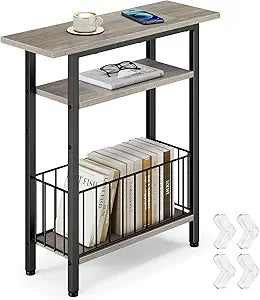 Vagusicc Narrow Side Table, Skinny Side Table for Couch, 3-Tier Small End Table for Small Spaces, Bed Side Tables with Storage, 25.2" Tall Slim Nightstand Bedside table for Living Room Bedroom, Greige
