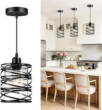 Pendant Lights 3 Pack Kitchen Lights with Bubble Seeded Glass Island Lights Black Hanging Light for Kitchen, Dining Room, Bathroom, Entryway, Restaurant