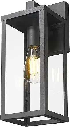 15.5" Outdoor Wall Light,Black Outdoor Wall Lantern with Clear Glass, Weather Resistant Porch Light for House, E26 Base Exterior Lighting Fixture for Garage, Entryway, Patio (1 Pack)