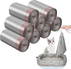 Tinlade 80 Count Jumbo Cat Litter Box Liners Large Drawstring Cat Litter Liners Bags Unscented Tear Resistant for Trash Waste to Keep Your Home Clean,39 x 22 Inch(Gray, Red)