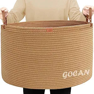 GOCAN Extra Large Storage Laundry Basket 22" X 22"X 14" Cotton Rope Woven Basket for Blanket Basket with Handles for Living Room Toys Storage XXXL (Pure Jute)