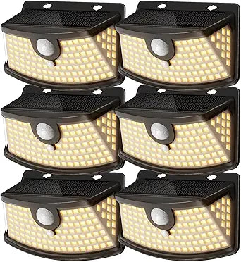 Aootek New Solar Motion Sensor Lights 120 LEDs with Lights Reflector,270 Wide Angle, IP65 Waterproof, Step Lights for Front Door, Yard, Garage, Deck (Black, Warm White, 6-Pack)